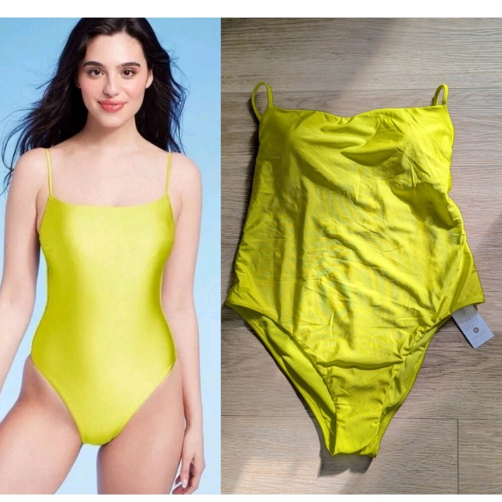 Shade & Shore | Lime Green One Piece Swimsuit - High Leg Cheeky